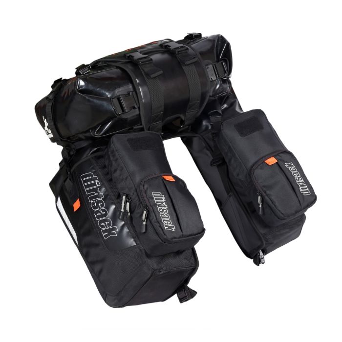 Dirtsack Erupt Rackless V2 Soft Luggage ADV Kit 2 x 24 litre All Black X Wide No Pannier Racks Needed